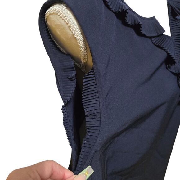 Boden Navy Sleeveless Ruffled Neckline Women's Blouse Size: 16 - Picture 2 of 3